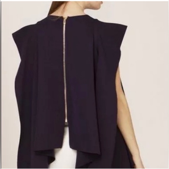 EUC Gracia Drapery Sleeveless Out Shell Navy Blue Poncho Top Size Small - Picture 3 of 12